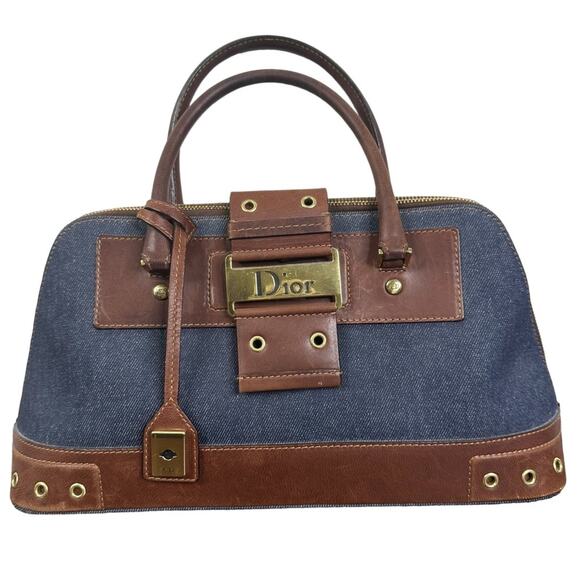 Christian Dior Street Chic Uptown Denim & Leather Top Handle Bag Purse - Picture 1 of 16